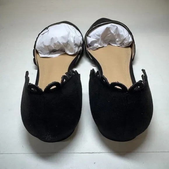 Journee Collection Womens 7.5 M Black Jezlin Scalloped Slip On Flats NIB GZ8 - Picture 4 of 4